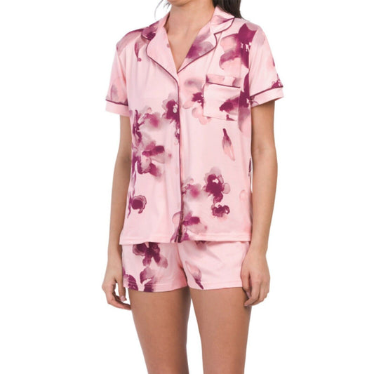 Nicole Miller 2pc PJ Watercolor Floral Top & Shorts Lounge Pajama Set