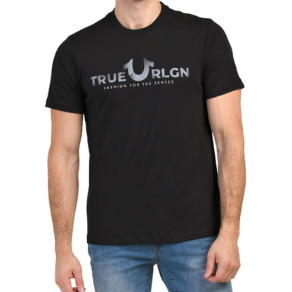 True Religion Men's Graphic Logo Print Foil Crew Neck T-Shirt Black
