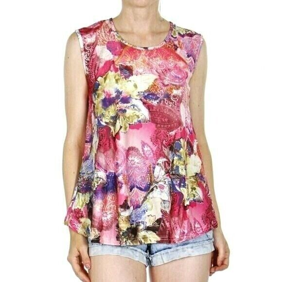 Floral Abstract Print Sleeveless Blouse Tank Top Tunic