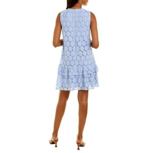 London Times Sleeveless Tiered Ruffle Hem Floral Lace Mini Dress
