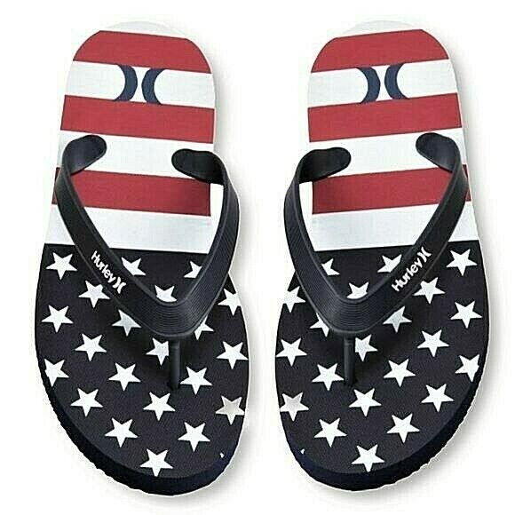 HURLEY Men's American Flag Print Thong Flip Flop Sandals