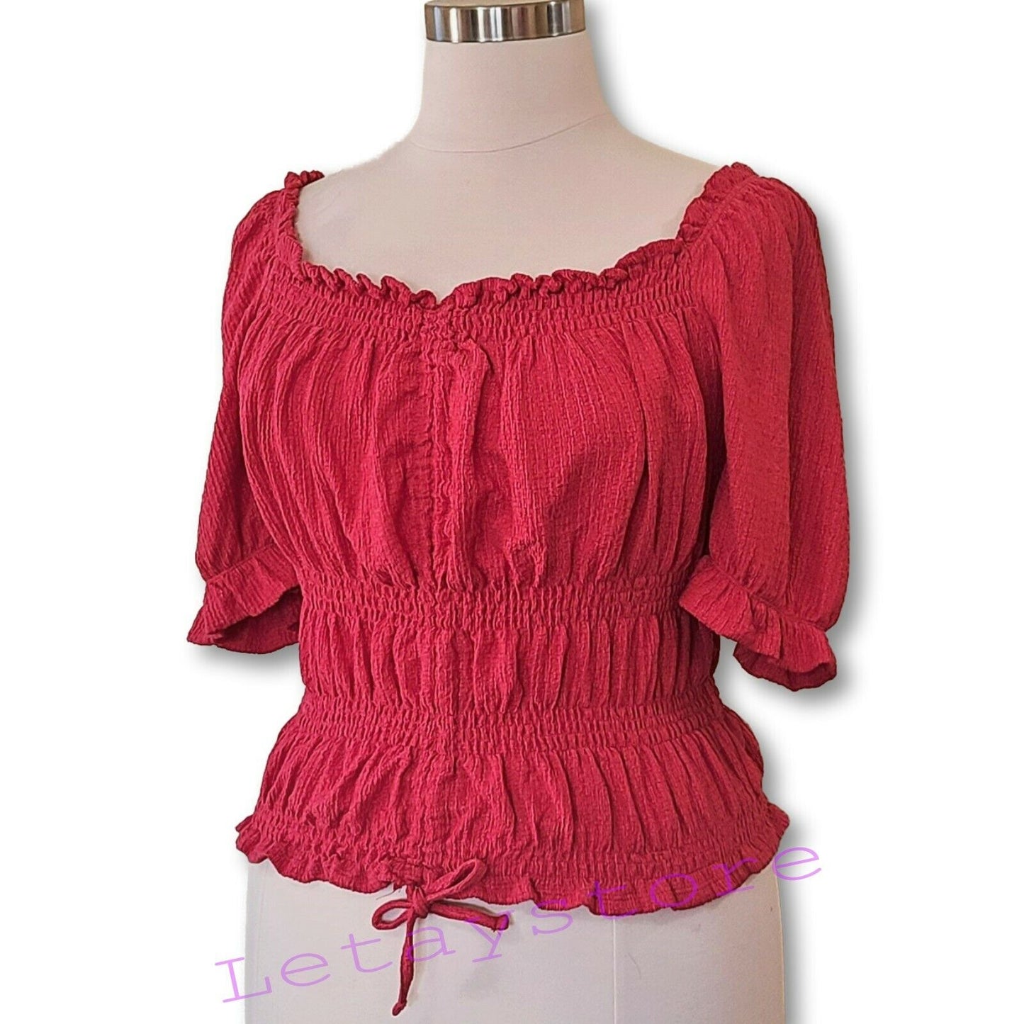 Anthropologie Pilcro Ruffle Puff-Sleeved Cinched Waist Blouse Top
