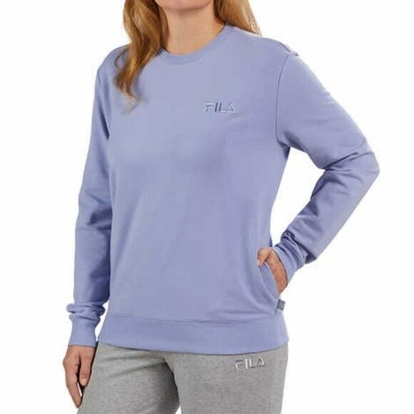 FILA Soft Cotton Blend French Terry Crewneck Relaxed Fit Sweatshirt Top