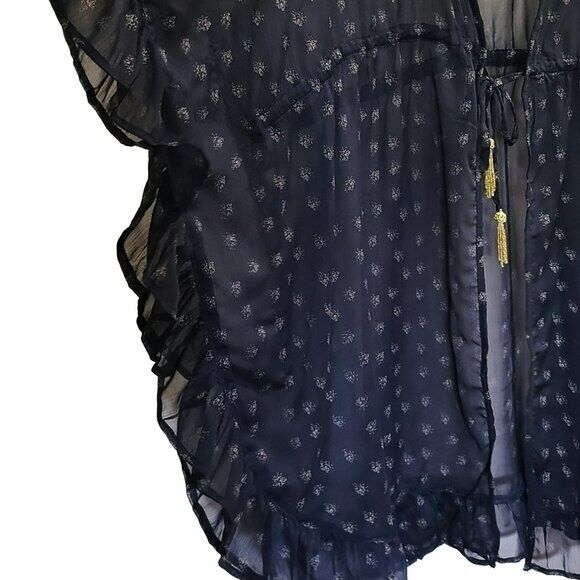 NWT Blue Island Plus Ruffle Trim Tie Front Printed Sheer Cover Up  1X,2X