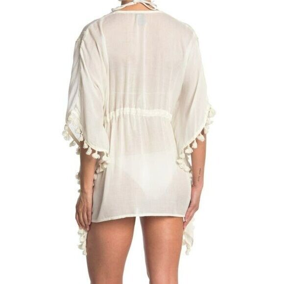 VINCE CAMUTO Lace Insert Tassel Trim Swim Cover-up Top