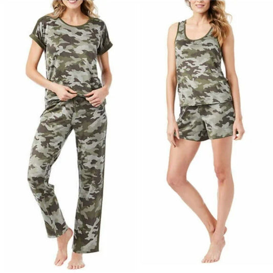 Lucky Brand Women's Plus Super Soft Camo Print 4-Piece Lounge Pajama Set