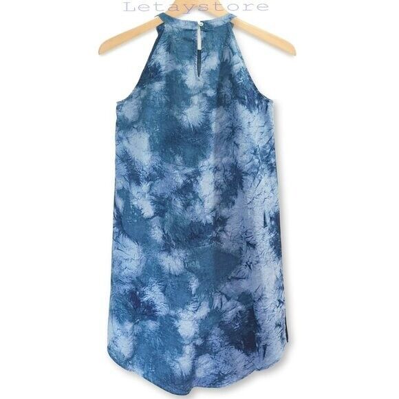 Cynthia Rowley Linen Tie Dye Print Hi-Low hem Halter Mini Dress