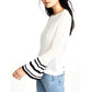 Jack By BB Dakota Women's Flare Stripe Sleeves Lightweight Knit Top Sweater