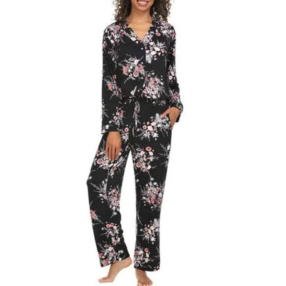 Flora Nikrooz Women's Plus Ultra Soft Floral Print PJ Cozy Notch Collar 2-piece Sleepwear Lounge Pajama Set