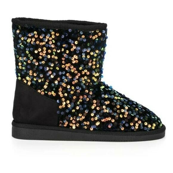 Olivia Miller Women's Cozy Sparkle Sequin Sherpa Lined Booties