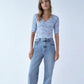 Zara Floral Print V Neck Elbow Sleeve Ruched Tulle Cropped Top