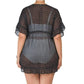 Blue Island Women's Plus Ruffle Trim Tie Front Printed Sheer Cover Up