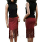 POL Boho Ribbed Cotton Fringe Hem Lace Trim Midi Skirt