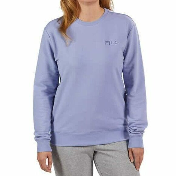 FILA Soft Cotton Blend French Terry Crewneck Relaxed Fit Sweatshirt Top