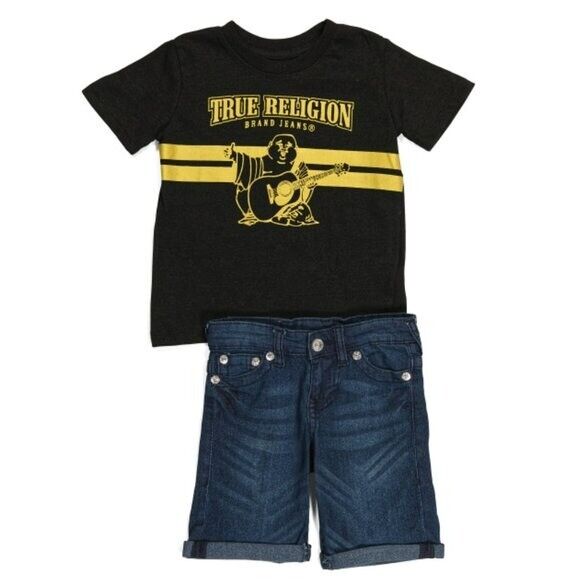 True Religion Boy's Metallic Graphic Print Denim T-Shirt & Shorts Set