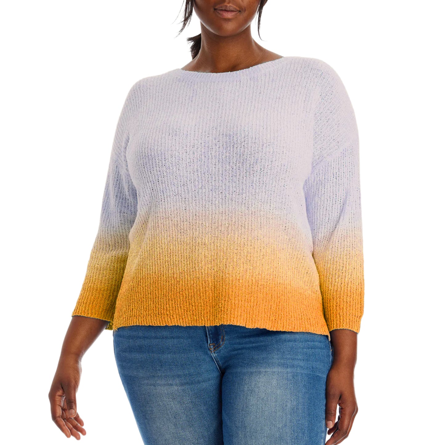 Adyson Parker Women's Plus 3/4 Sleeve Ombre Dip Dye Soft Cotton Blend Knit Sweater