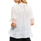 POL Lace and Swissdot Mock Neck Peplum Hem Blouse Top