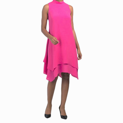 London Times Women's Mock Neck Tiered Shift Mini Dress