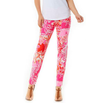 IBKUL Women's Pascha Floral Print Stretch Tummy Control UPF 50+ Ankle Pants