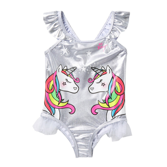 Betsey Johnson Silver Unicorns One-Piece Swimsuit