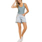 POL High Rise Embroidered Distressed Fringed Raw Hem Denim Shorts