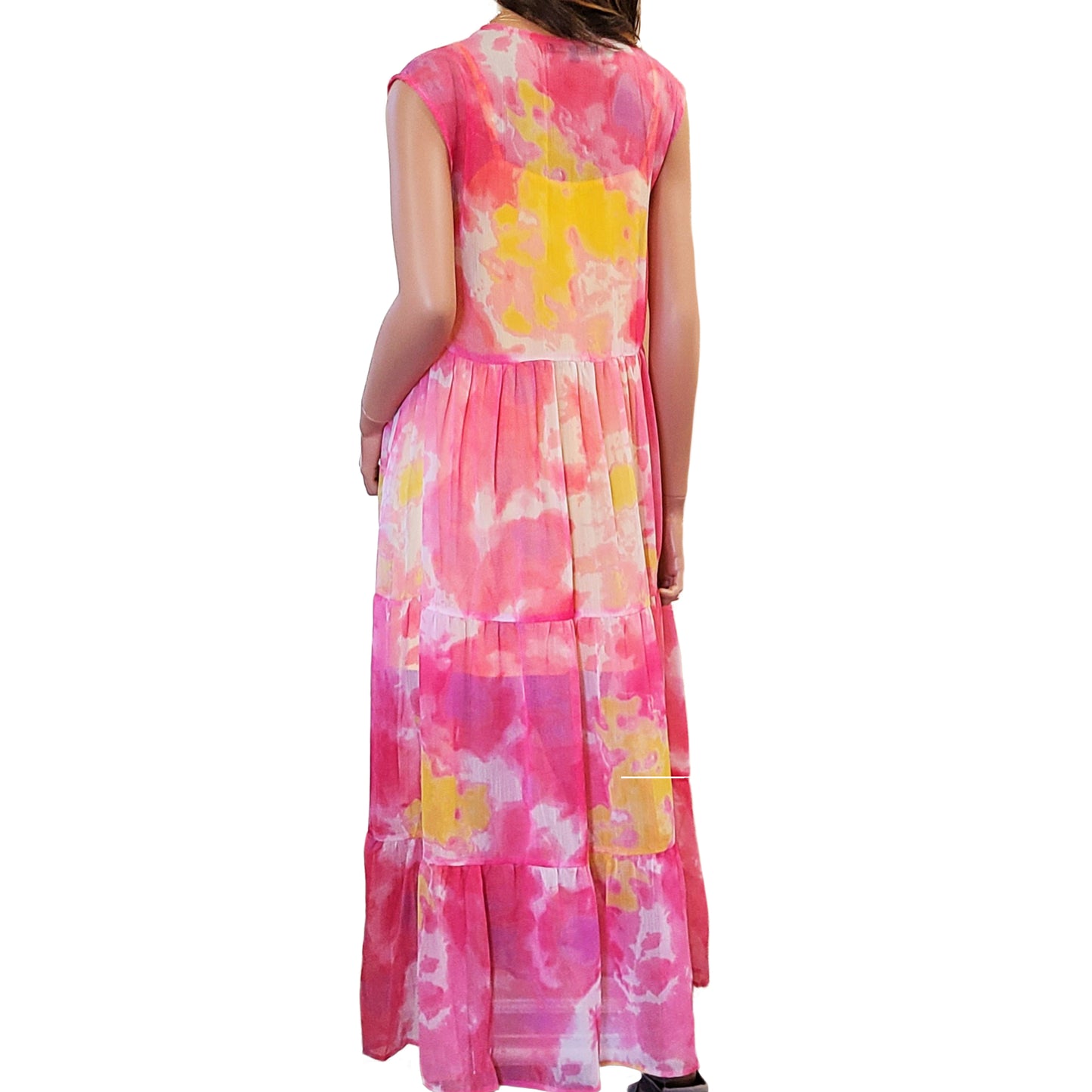 AMERICA & BEYOND Tie Dye Lined Tiered Cover-up Maxi Dress