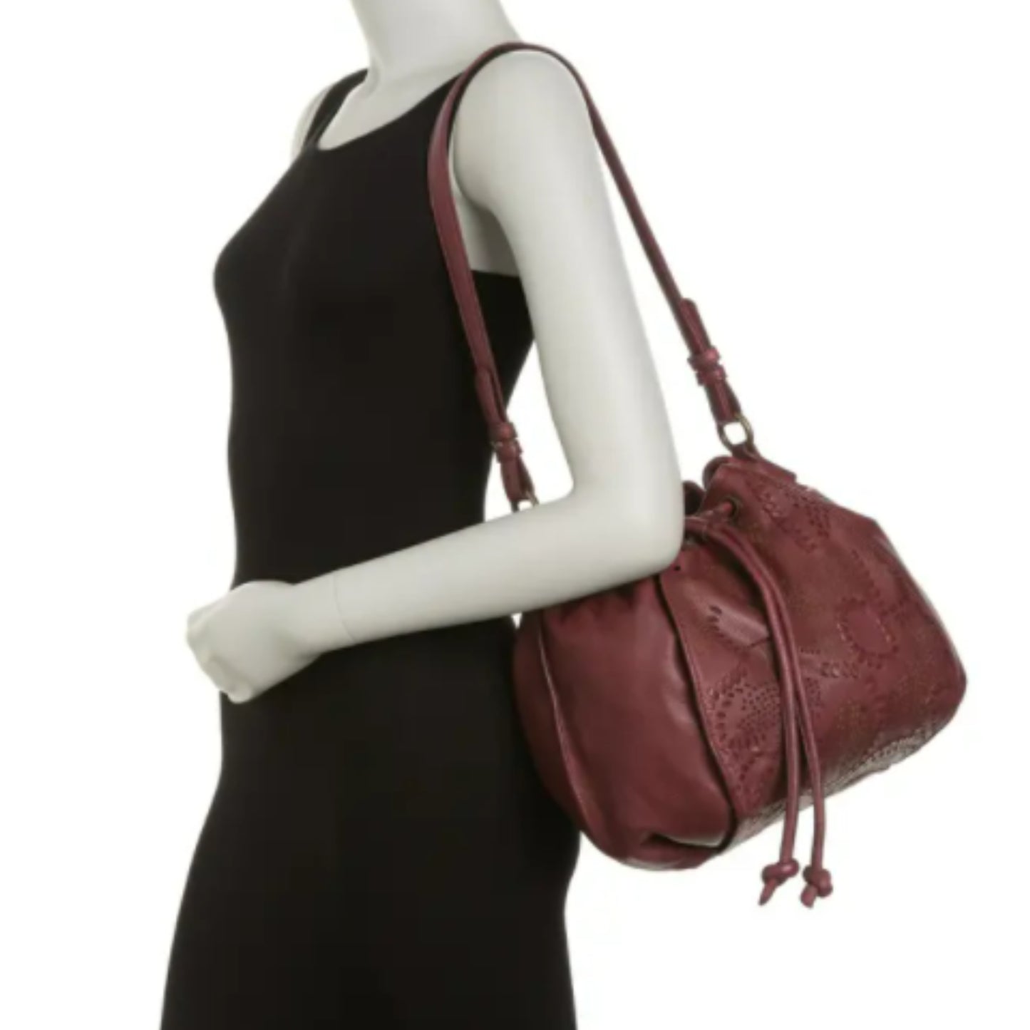 FRYE Vivian Leather Perforated Boho Bucket Crossbody Bag