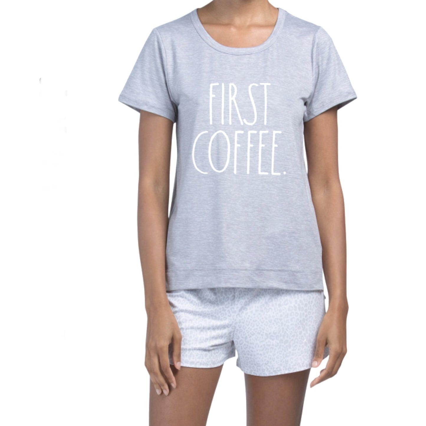 Rae Dunn Women's 2-Piece Ultra Soft First Coffee Tee and Shorts Pajama Set