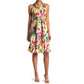 London Times Women's Cotton Blend Floral Print Belted Fit & Flare Midi Dress