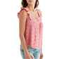 Lucky Brand Embroidered Ruffle Button Down Tank Top
