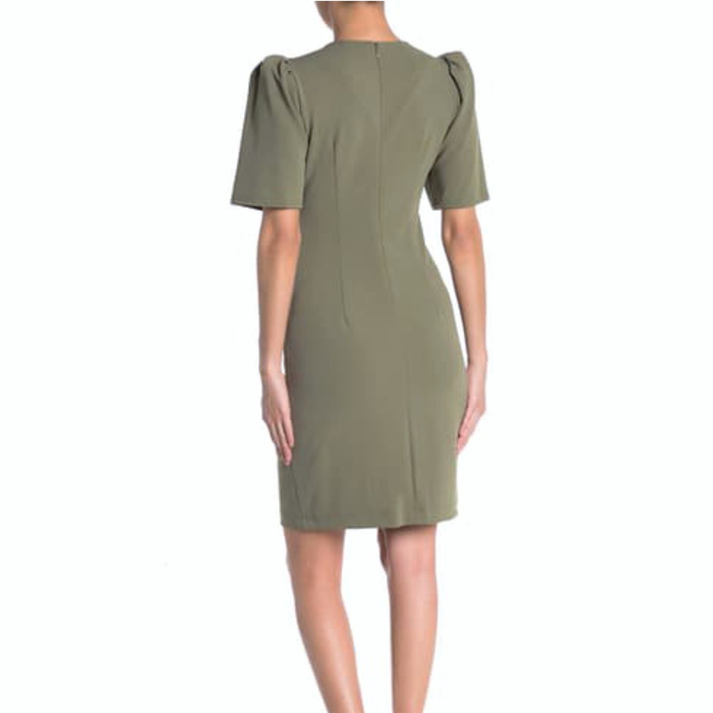 SHARAGANO Elbow Sleeve Shift Dress Olive