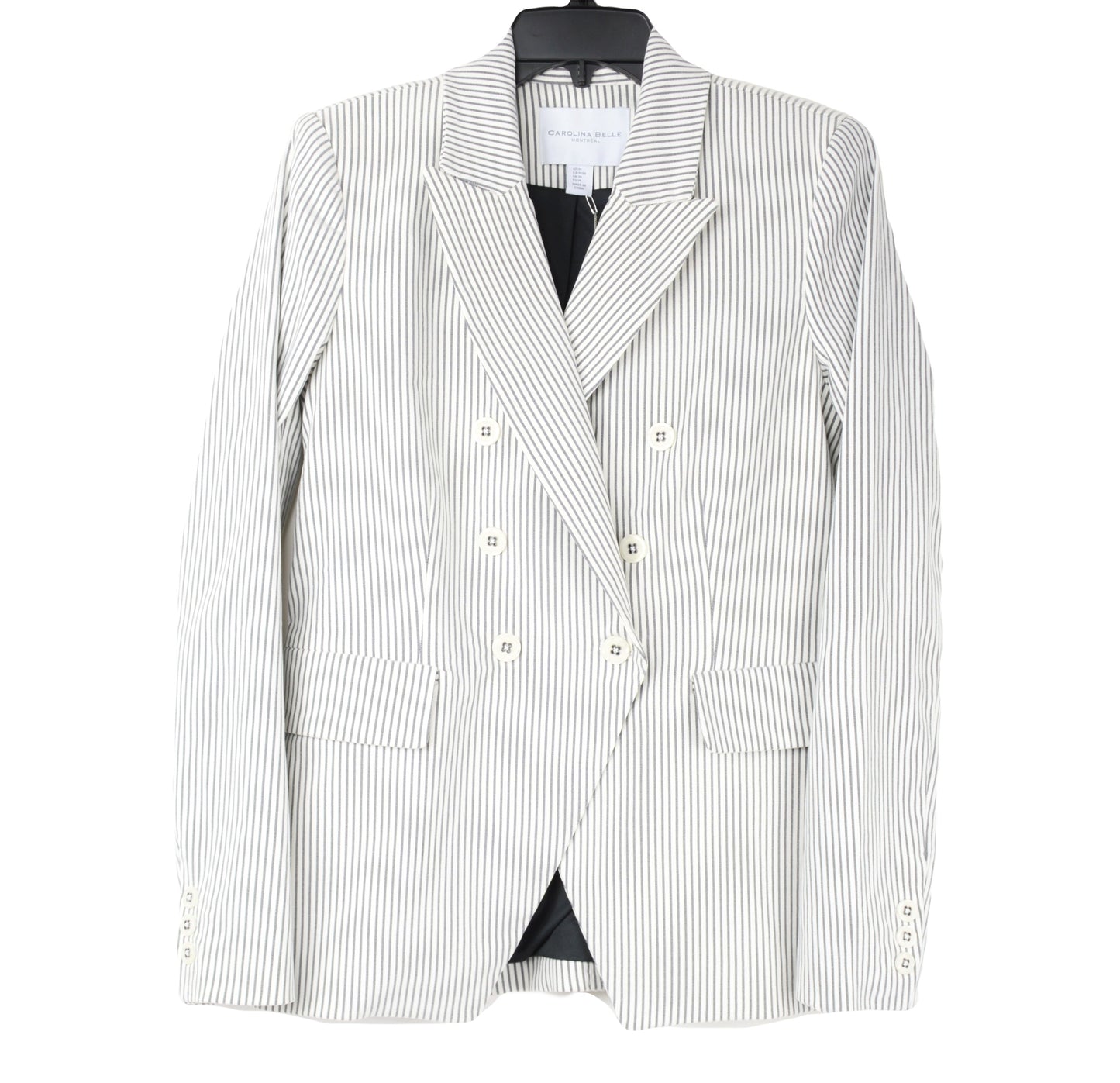 CAROLINA BELLE Striped Classic Fit Double Breasted Blazer