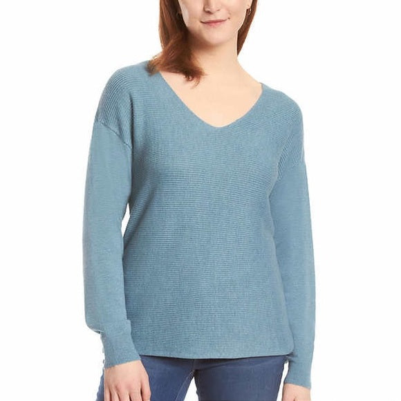 Ella Moss Ladies' Ribbed V-Neck Sweater Blue 1.jpg
