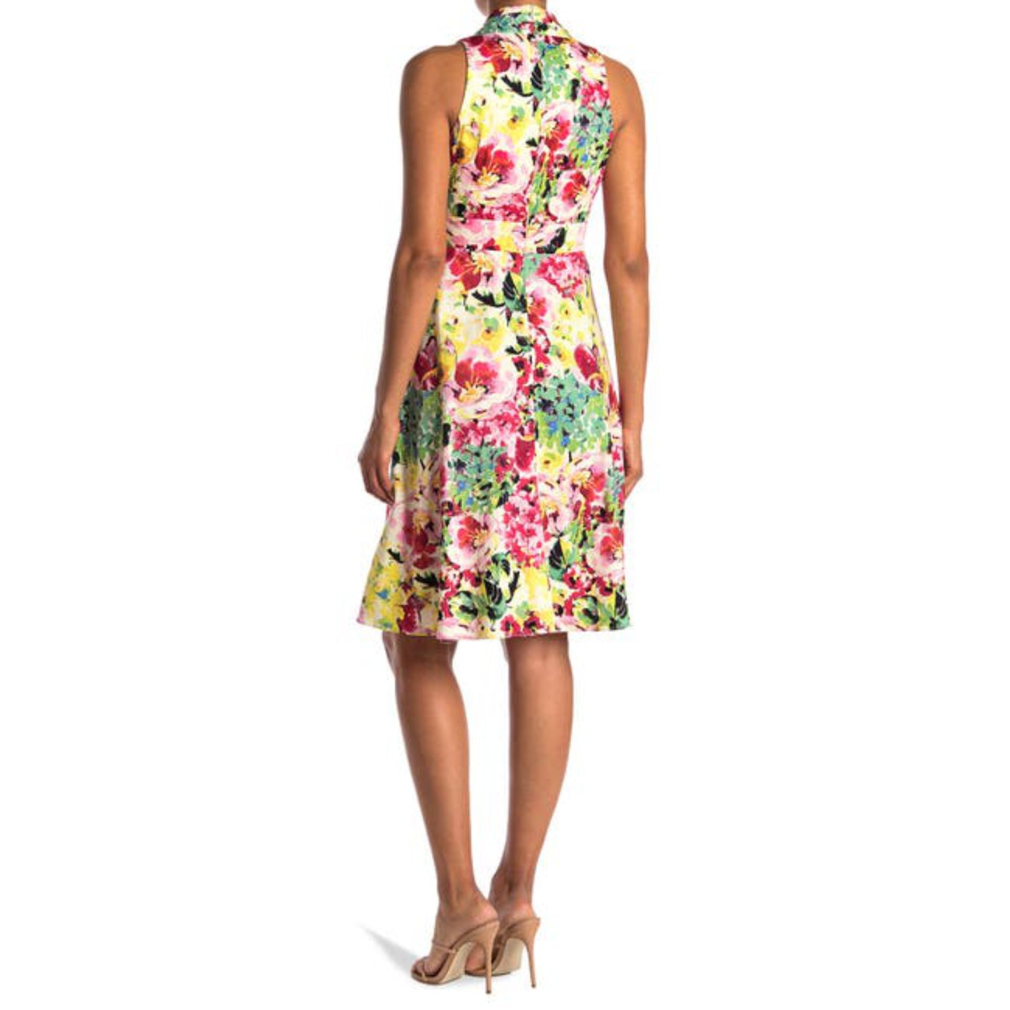 London Times Cotton Floral Print Belted Fit & Flare Dress