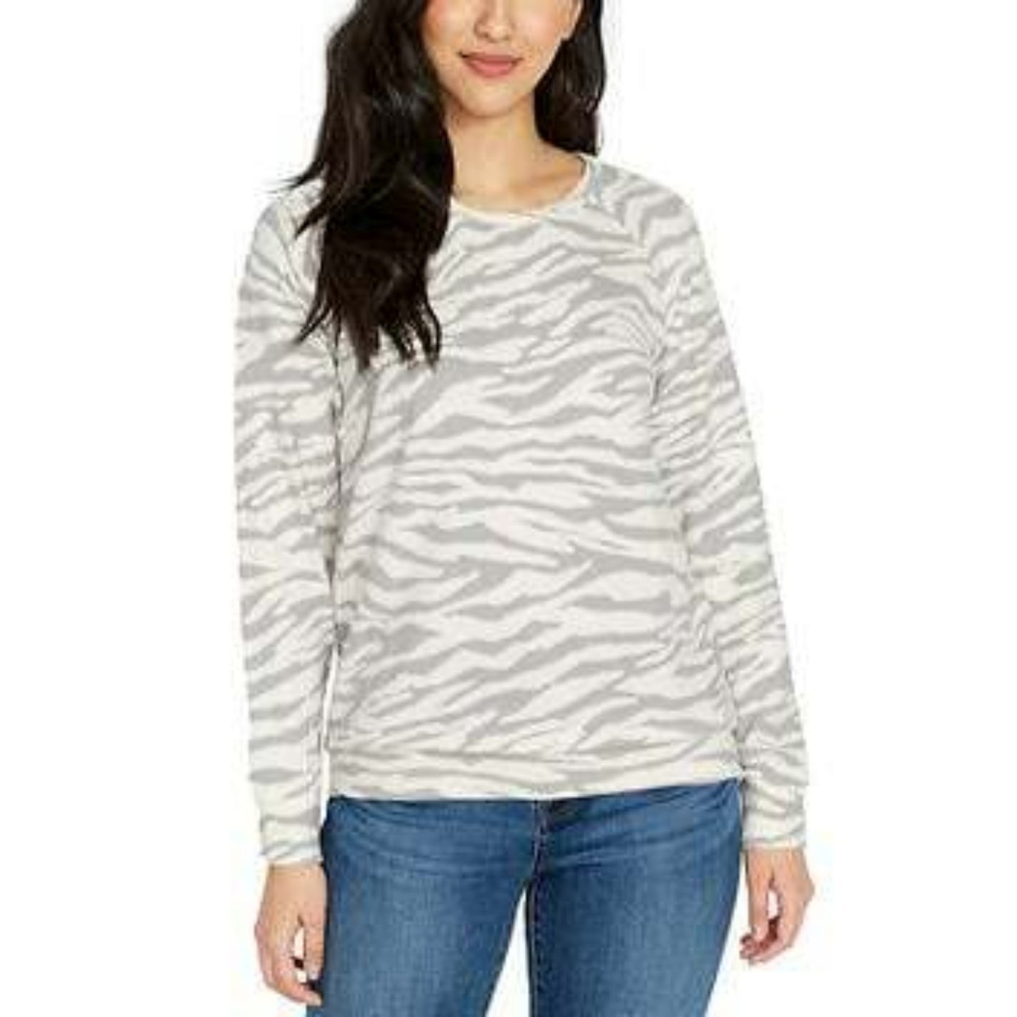 Buffalo Ultrasoft Silver Zebra Print Cozy Top Sweatshirt