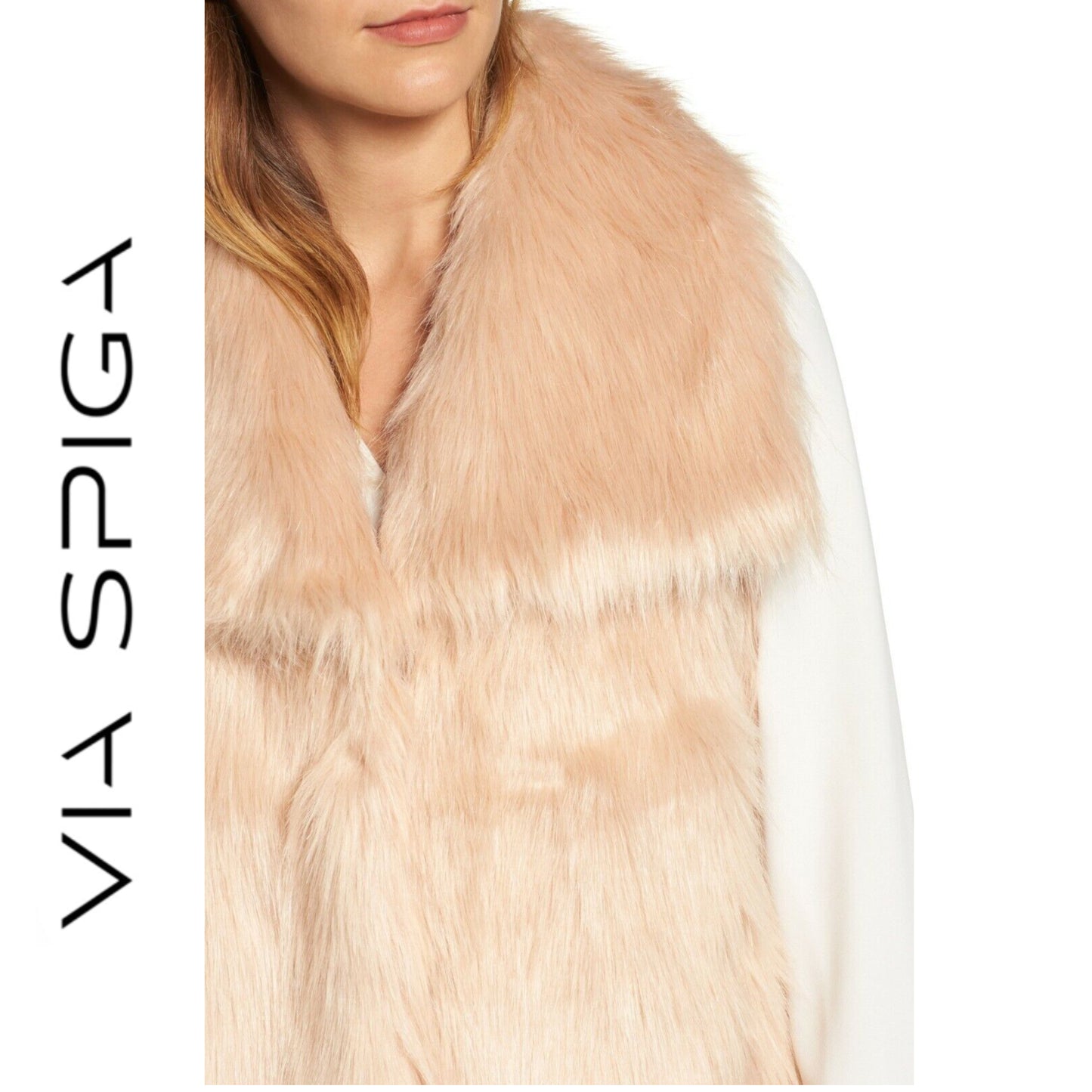 VIA SPIGA Women's Lux Pile Faux Fur Wide Collar Vest