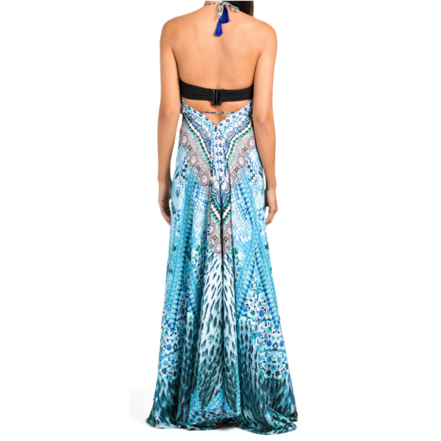 La Moda Boho Bead Embellished Watercolor Hi-low Beach Cover-up Maxi Dress