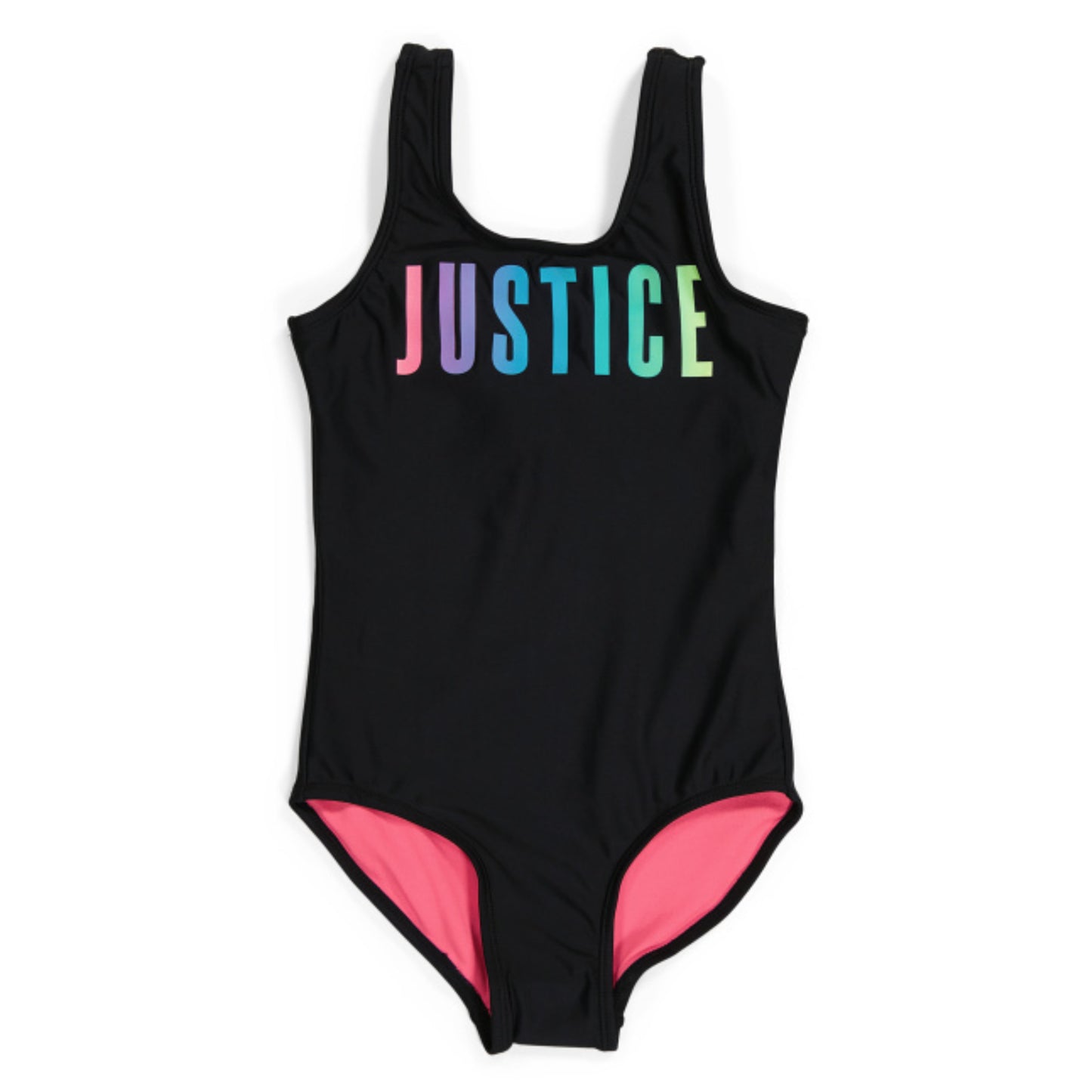 JUSTICE Girl's UPF 50+ Rainbow Colorful Logo Graphic Print One-piece Swimsuit