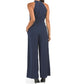 JULIA JORDAN Sleeveless Wide Leg Halter Neck Stripe Jumpsuit