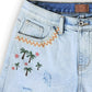 POL High Rise Embroidered Distressed Fringed Raw Hem Denim Shorts