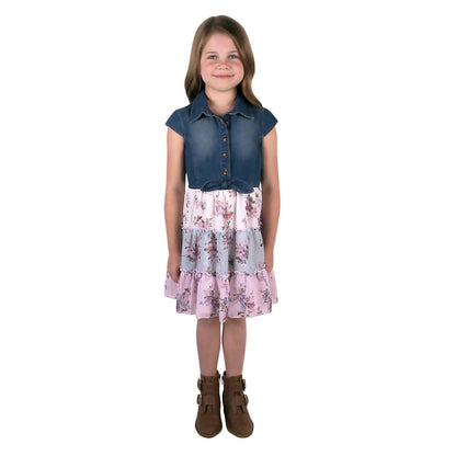 Zunie Big Girl's' Mix Media Floral Print Denim Dress