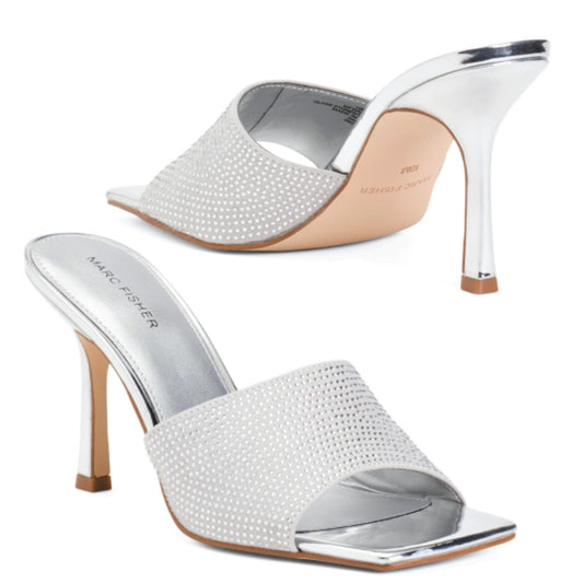 Marc Fisher Women's Metallic Studded Slide-on Mules Heels