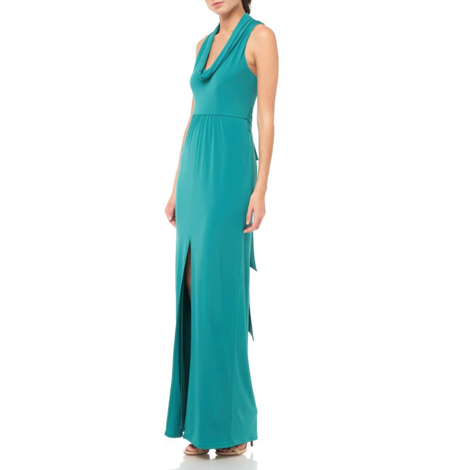 HALSTON HERITAGE Women s Draped Cowl Neck Front Slit Maxi Dress Gown