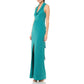 HALSTON HERITAGE Women's Draped Cowl Neck Front Slit Maxi Dress Gown