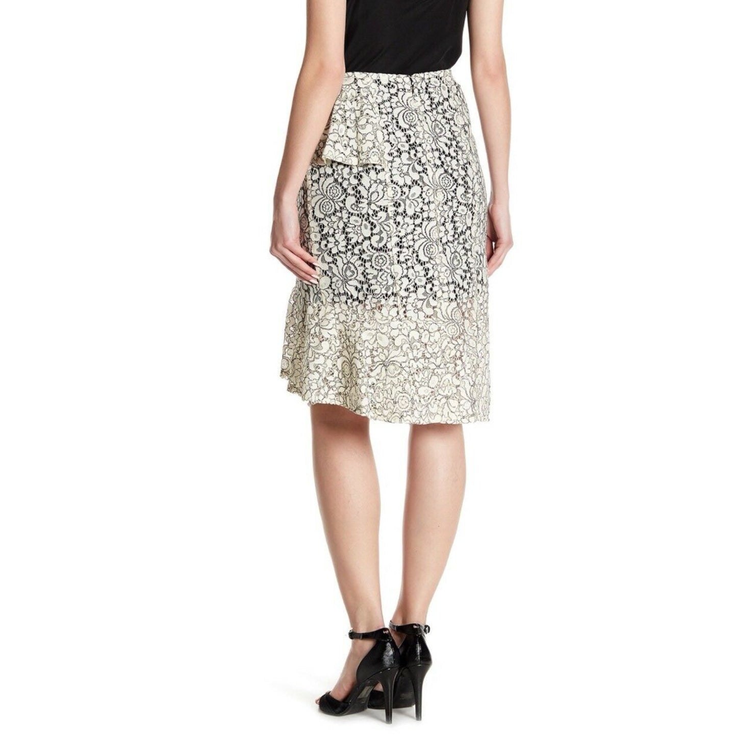 NANETTE LEPORE Lace Overlay Asymmetrical Ruffle Midi Skirt