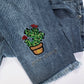 POL Distressed Raw Hem with Cactus Embroidery Denim Jeans