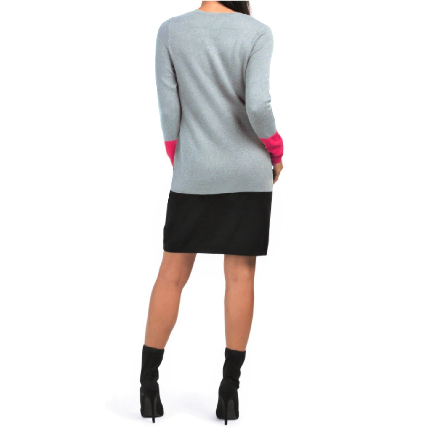 Nicole Miller Crew Neck Cotton Knit Color Block Sheath Sweater Mini Dress