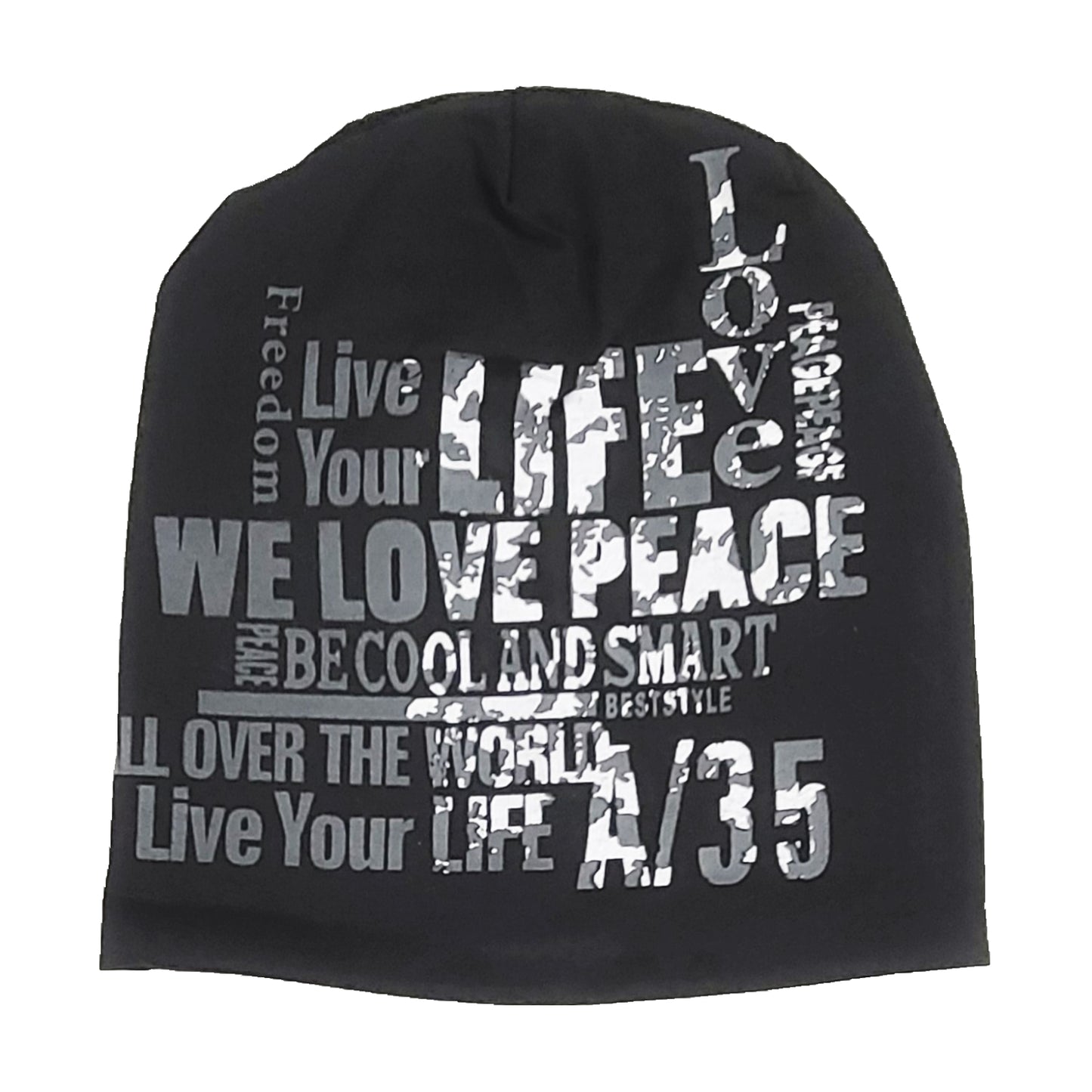 Love Peace Print Fleece Lined Beanie