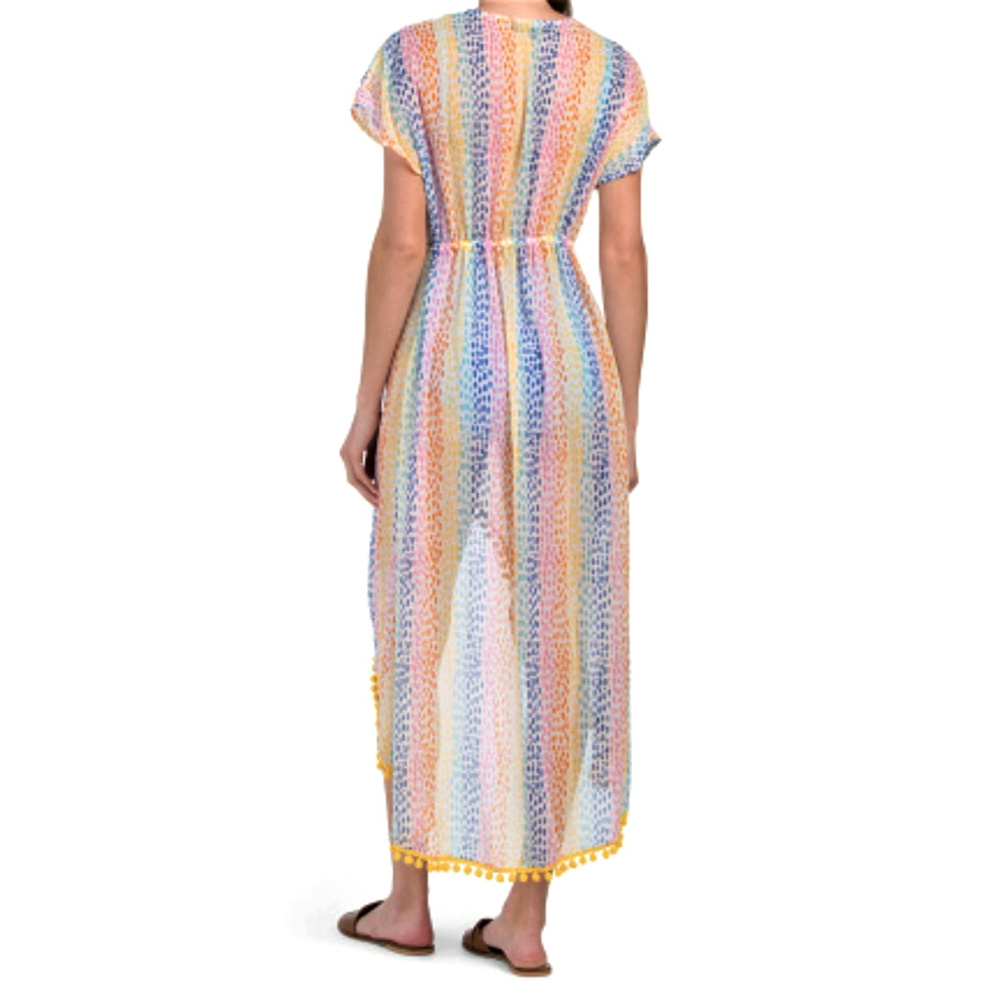 AMERICA & BEYOND Semi-Sheer Cheetah Rainbow Stripes Cover-Up Dress