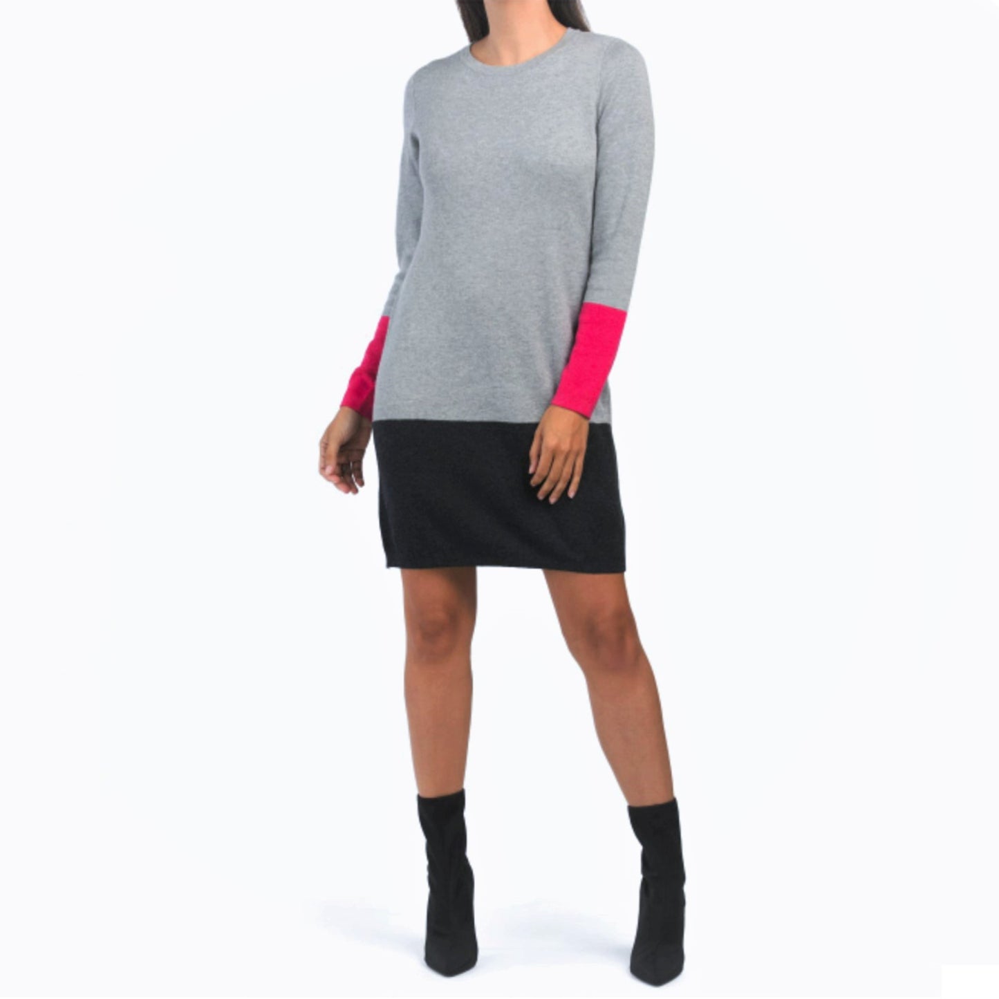 Nicole Miller Crew Neck Cotton Knit Color Block Sheath Sweater Mini Dress